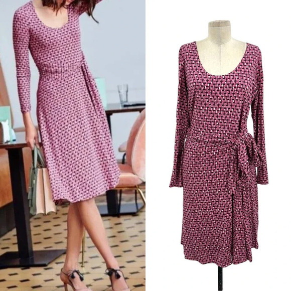 Boden Dresses & Skirts - Boden‎ Silvia Long Sleeve A-line Faux Tie Wrap Dress Pink Size US 12R